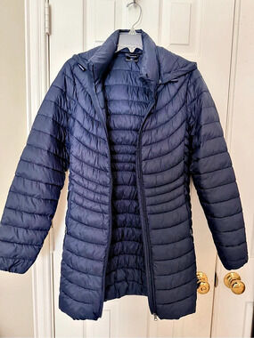 MIDNIGHT SUN Women's Packable Lightweight Hooded Puffer Jacket Blue Medium